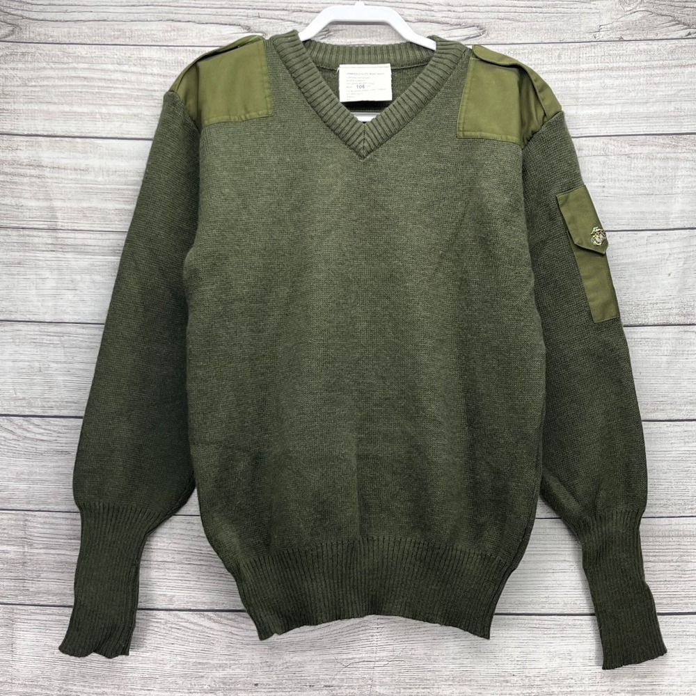 USMC Military Utility Jumper Wool Blend V-Neck Sweater Olive Drab Size 106cm